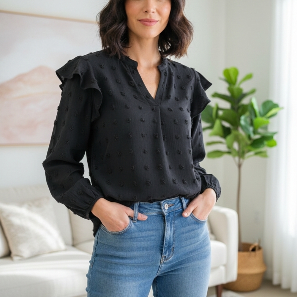 Chic Black Ruffle Sleeve Blouse